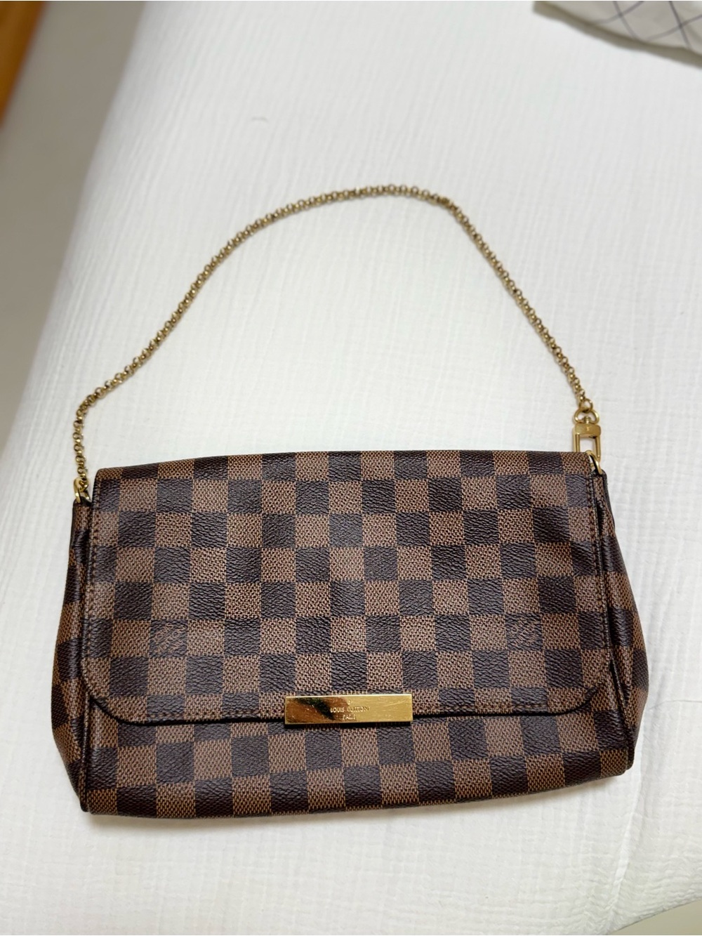 Louis Vuitton Brown Damier Ébène Shoulder Bag with Gold Chain